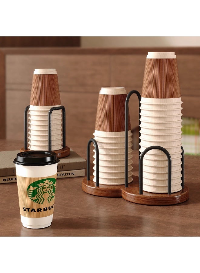 AuliceVerse Imported rubber wooden cup holder - dustproof double-layer paper cup storage container, compatible with multiple sizes, space saving design, suitable for home use and coffee shops, milk tea shops, restaurants, offices, bathrooms - Image 3